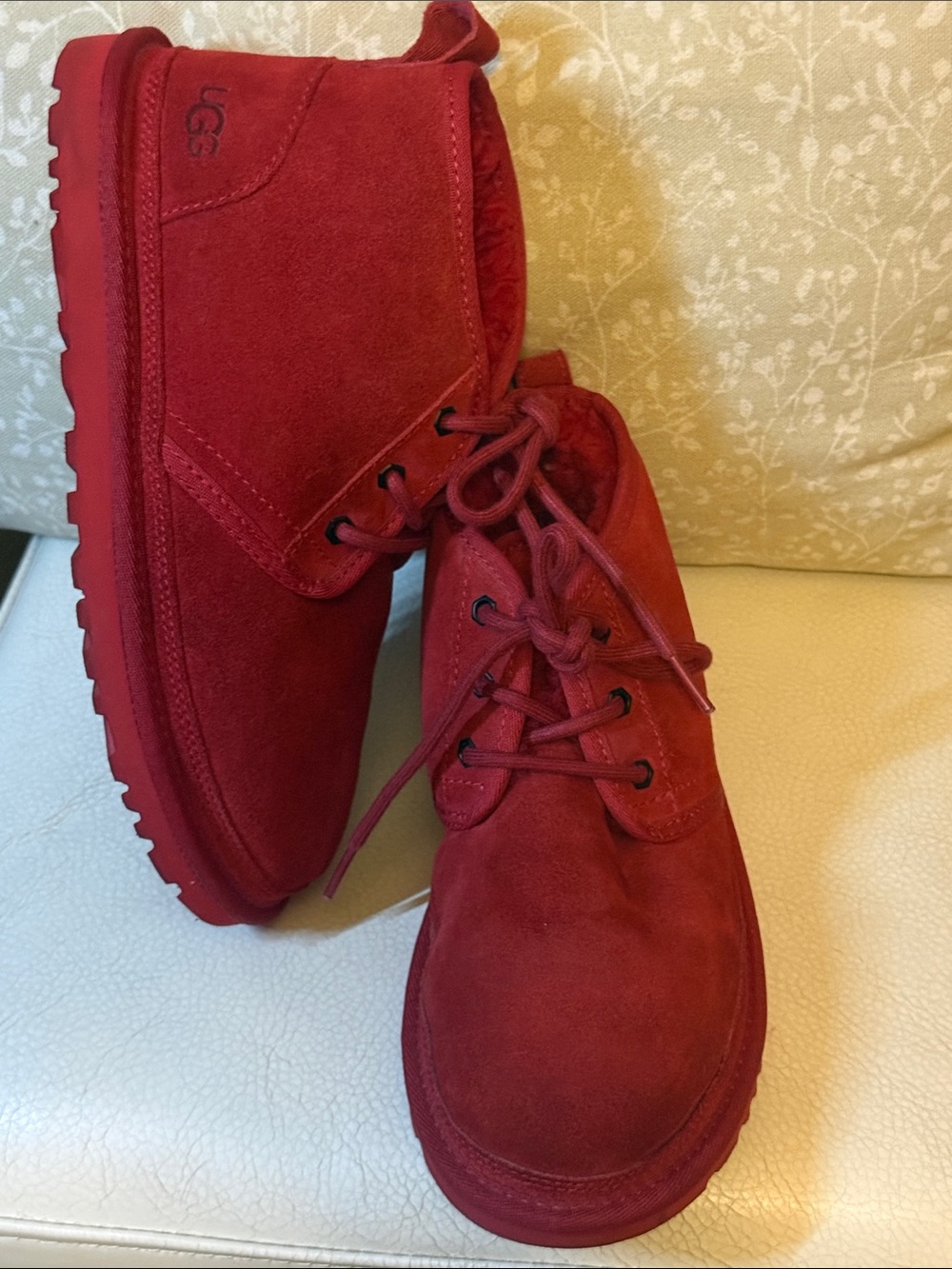 UGG Red Suede Lace-Up Ankle Boots